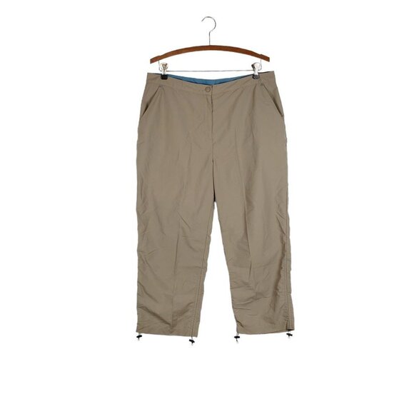LL Bean Cropped Hiking Pants Khaki Lightweight Quick Dry Nylon Womens Size 16 - Picture 1 of 8